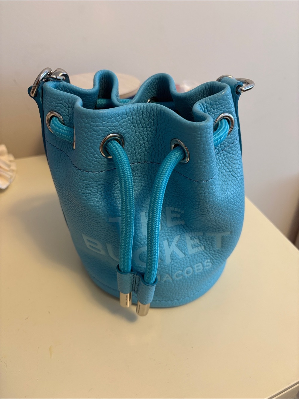 Marc Jacobs Bright Blue Pebbled Leather Drawstring Bucket Bag